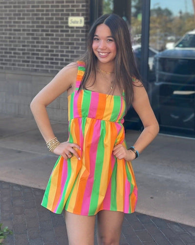 Fling Mini Dress "Neon Stripe Poplin"