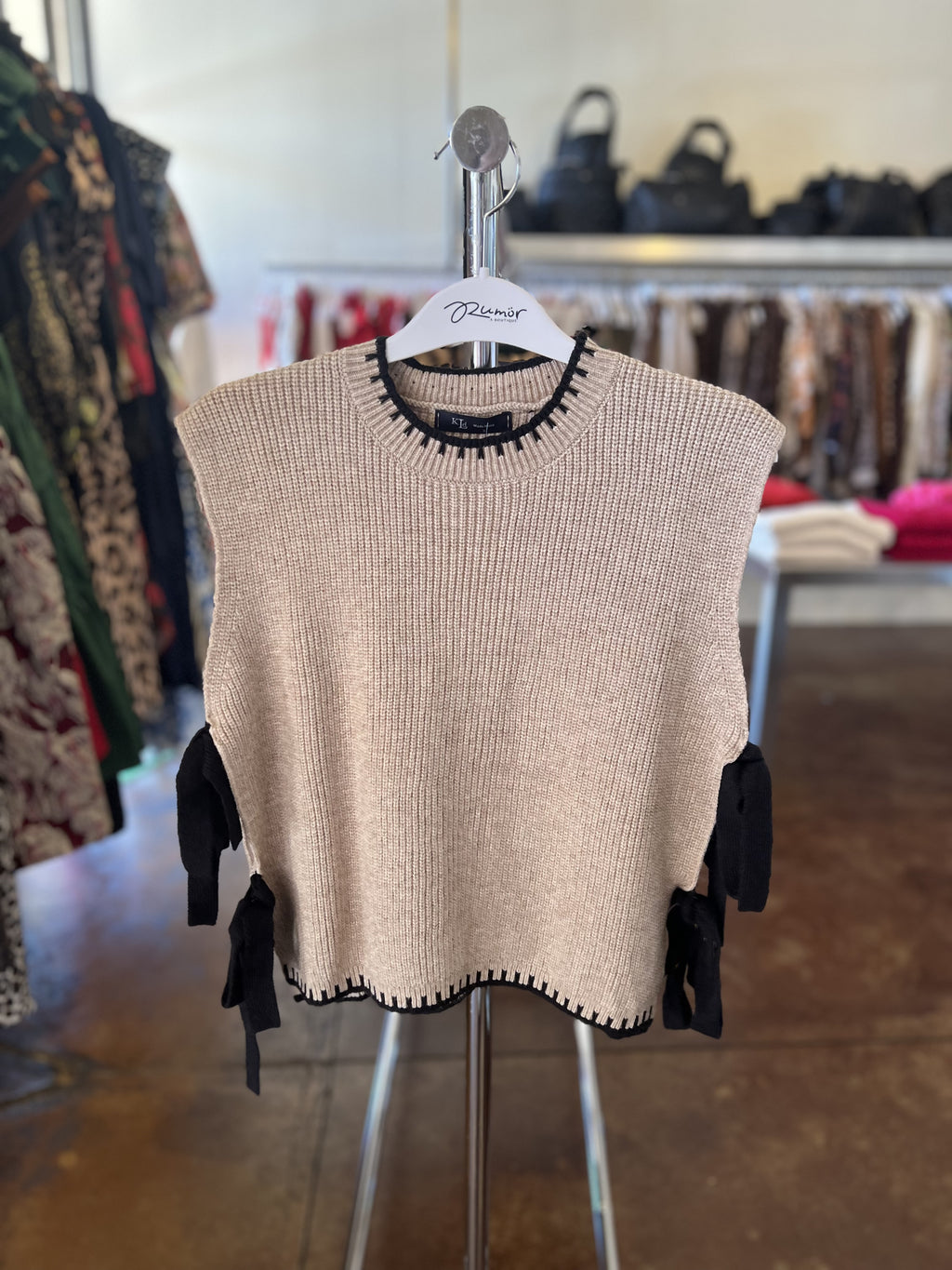 Sweater Vest W/Side Ties - Taupe