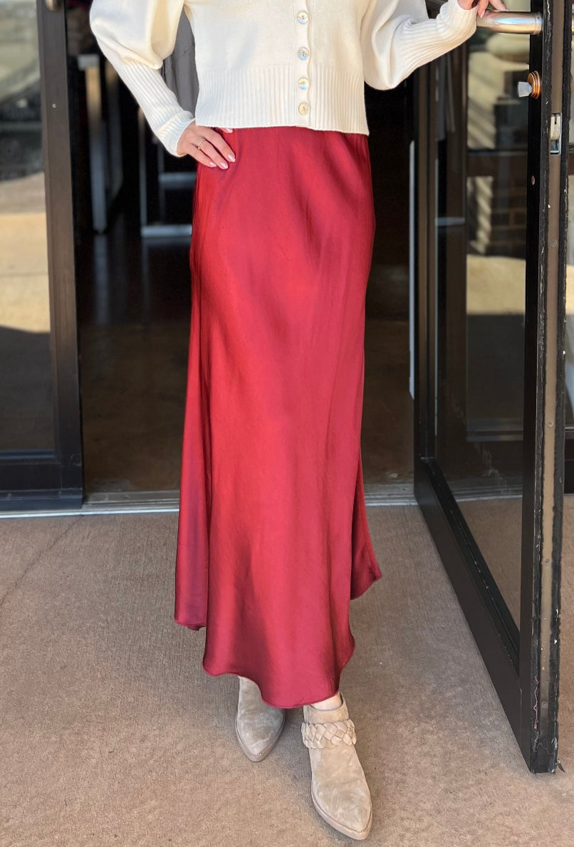 Silky Satin Skirt - Wine
