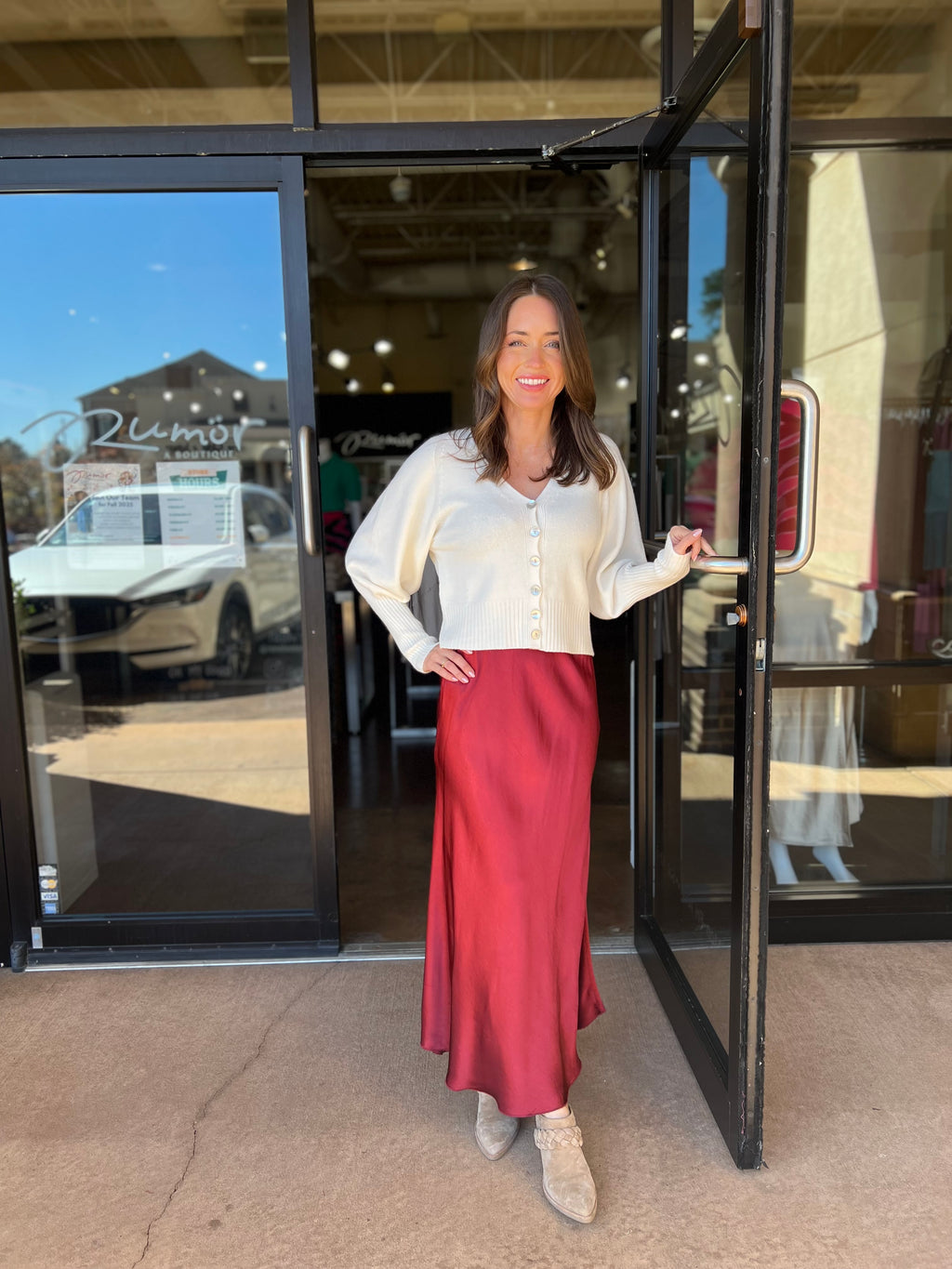 Silky Satin Skirt - Wine