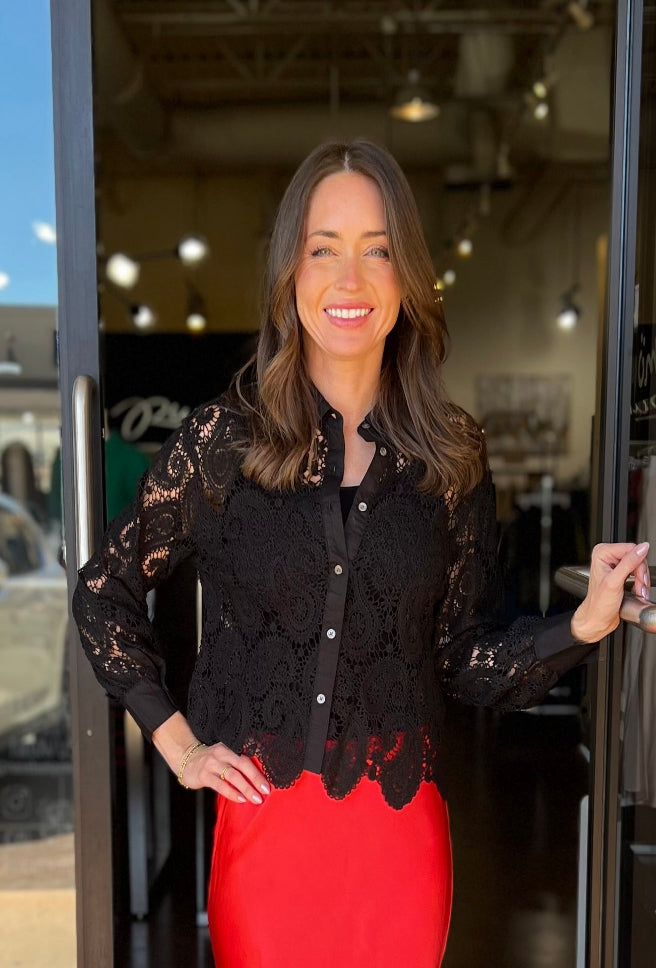 Suzette Long Sleeve Lace Top - Black