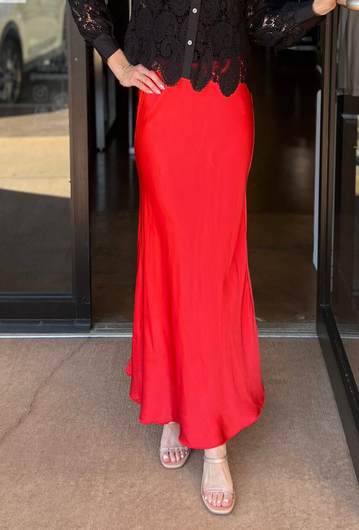 Silky Satin Skirt - Red
