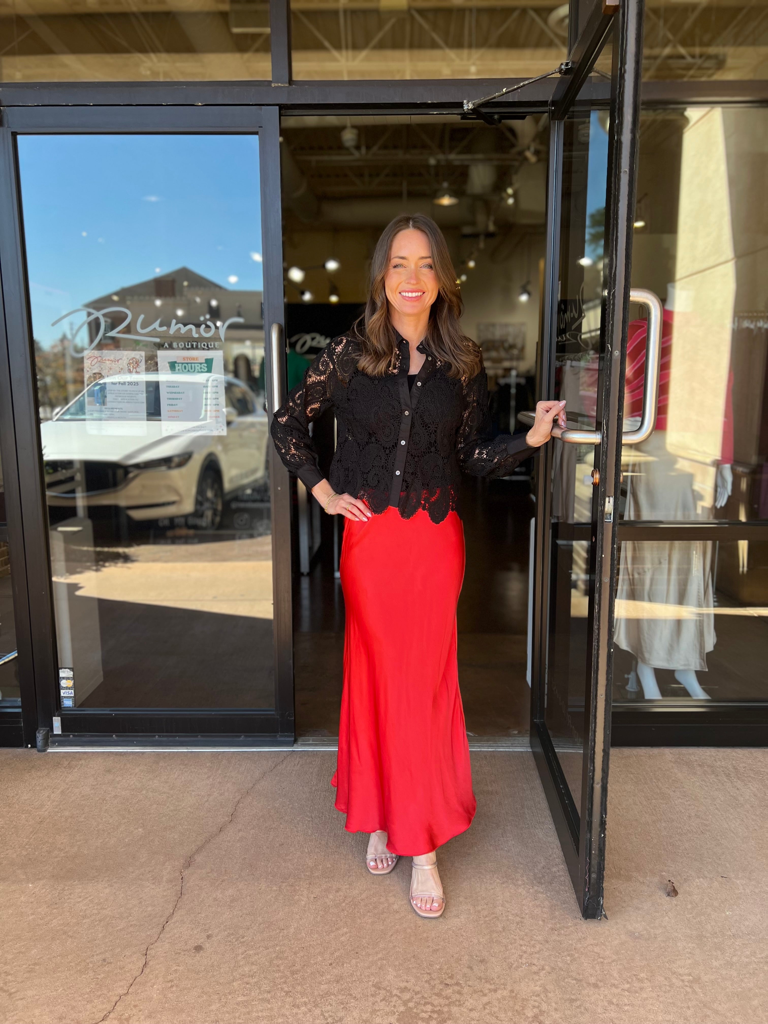 Silky Satin Skirt - Red