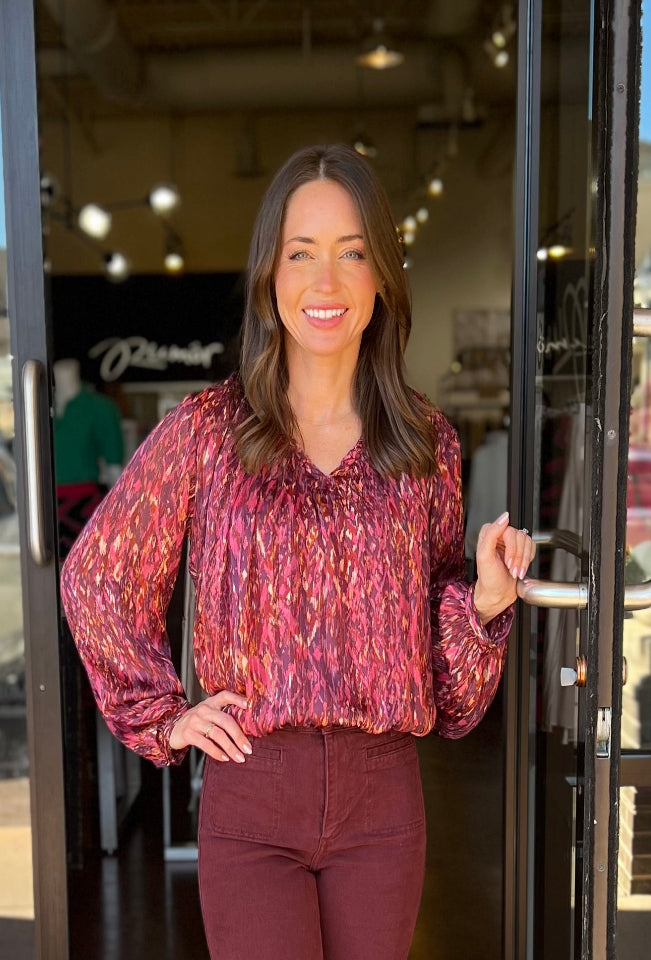 Piaf Long SLeeve Lurex Top - Pomegranate