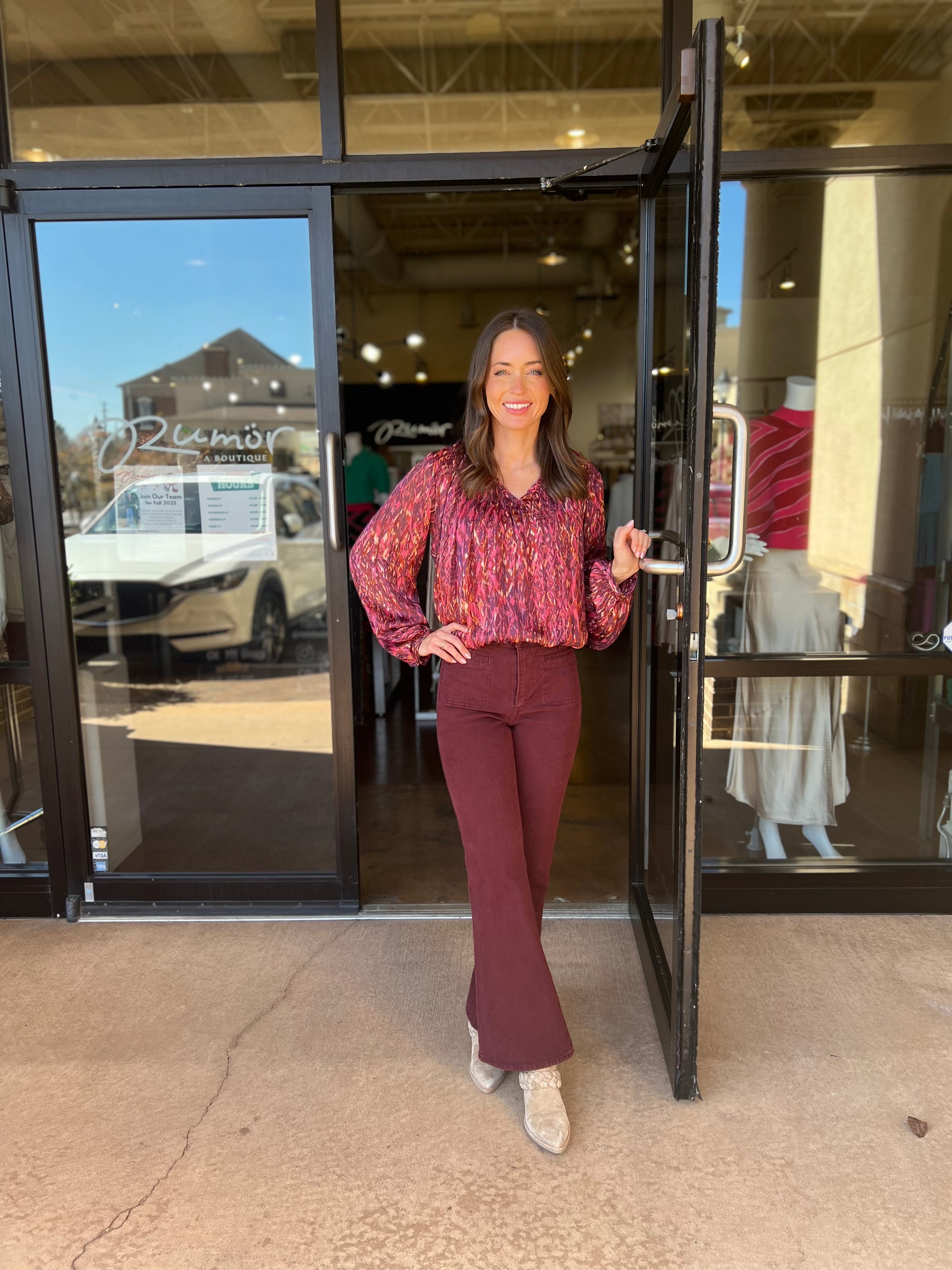 Piaf Long SLeeve Lurex Top - Pomegranate