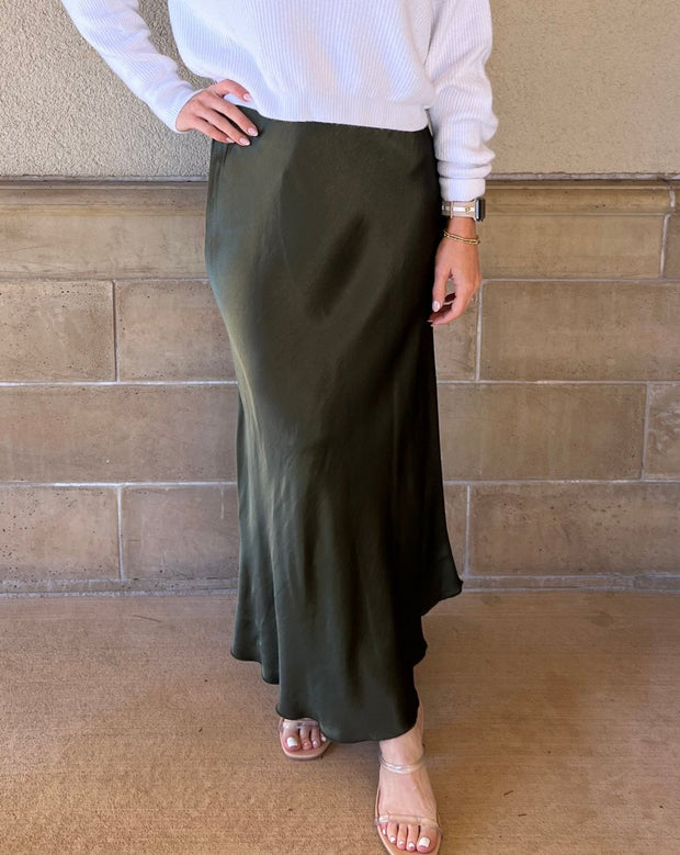 Silky Slip Skirt - Army Green