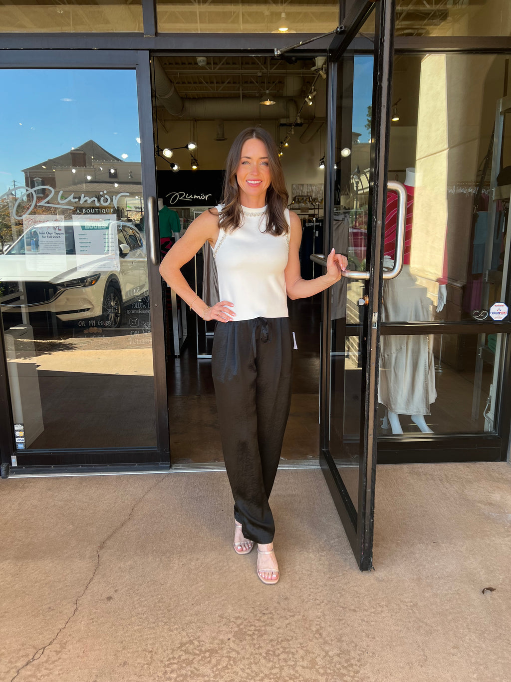 Giana Crystal Trim Top - White