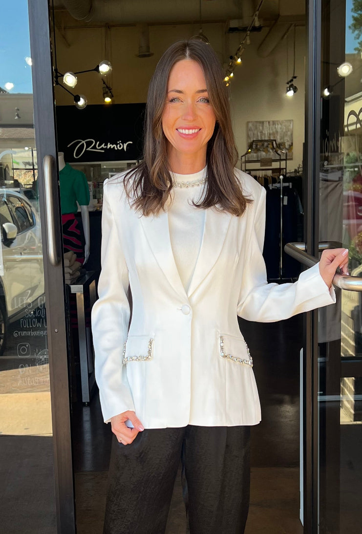 Manuela Crystal Trim Blazer - White