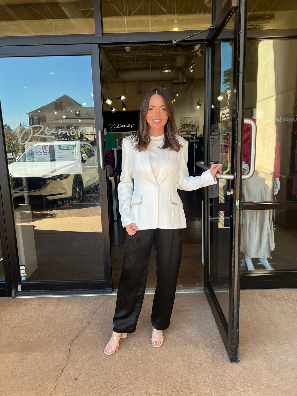 Manuela Crystal Trim Blazer - White