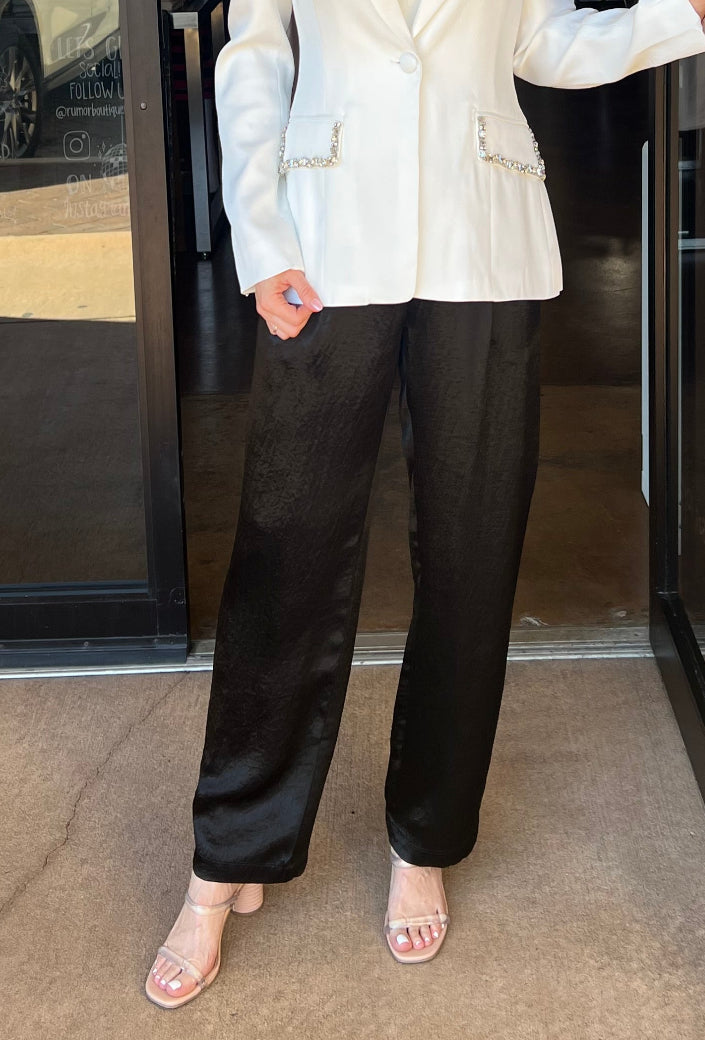 Textured Silky Trouser Pant - Black