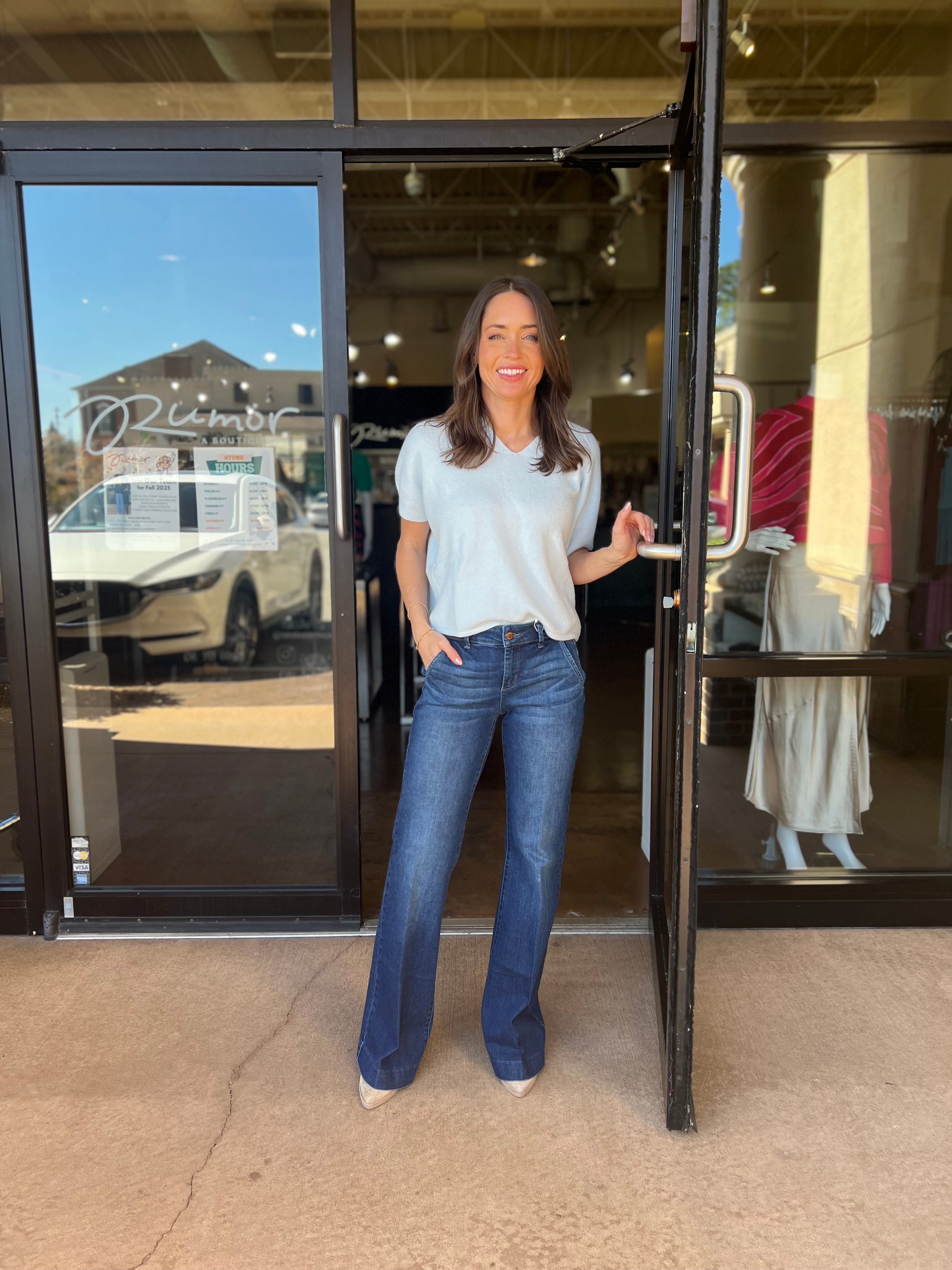 Italian V-Neck Sweater Top - Sky Blue