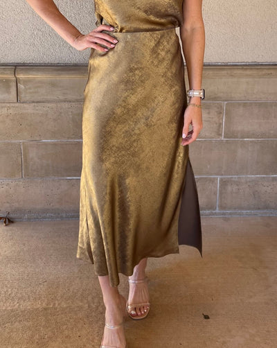 Bias Maxi Skirt -  Gold Metallic