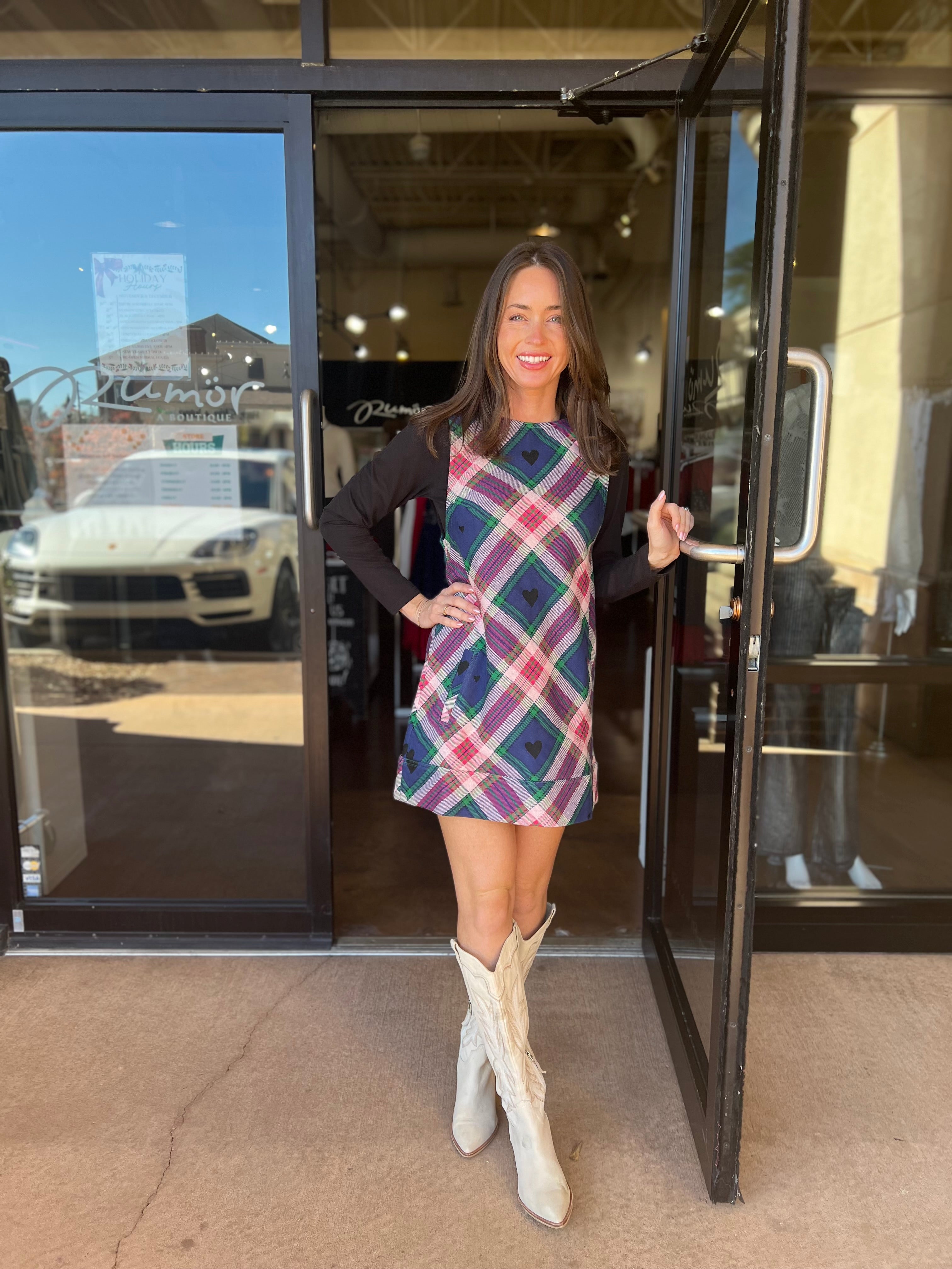 Carven Plaid Mini Dress - Berry Combo