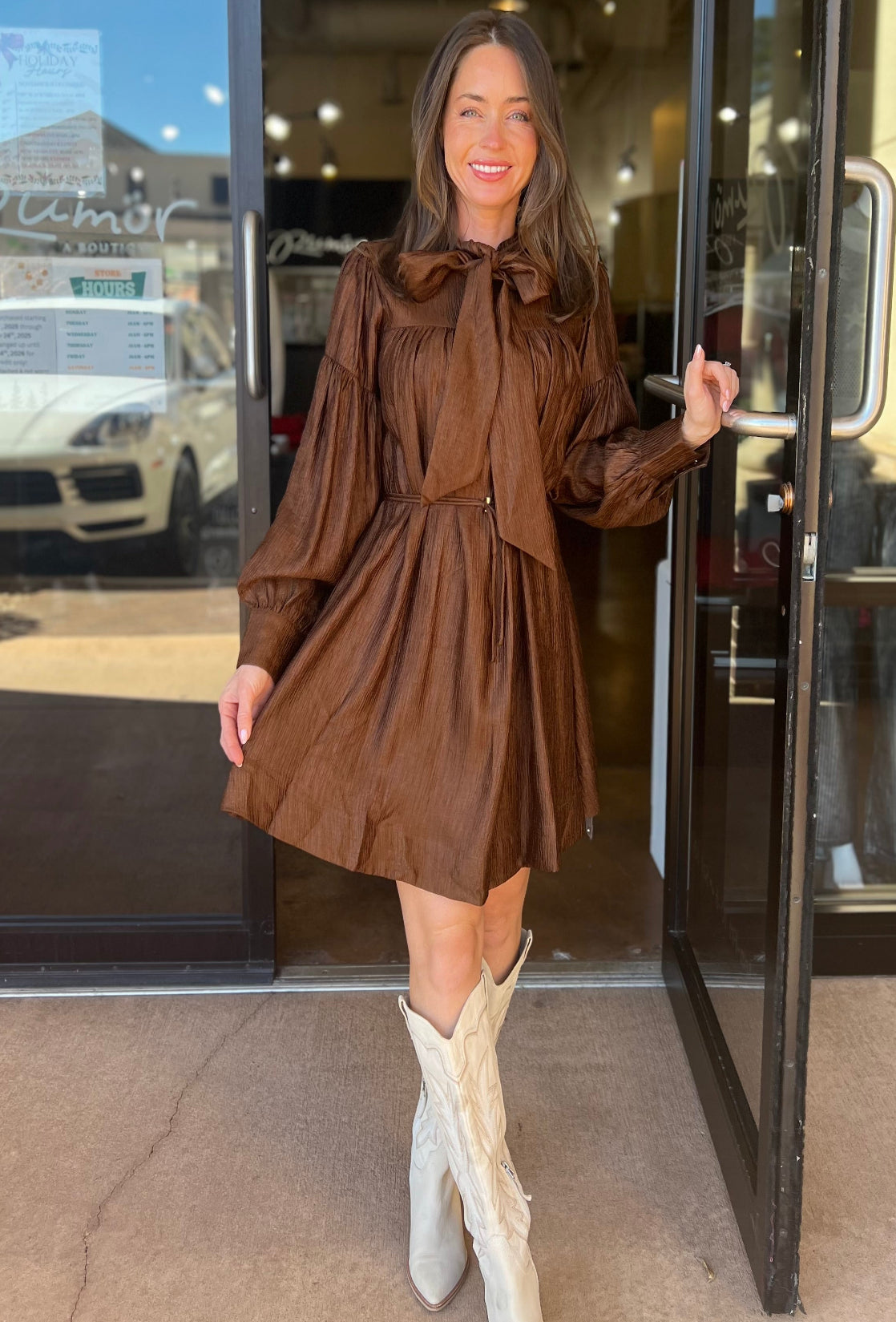 Daphne Bow MIni Dress - Chocolate Brown – Rumor Boutique