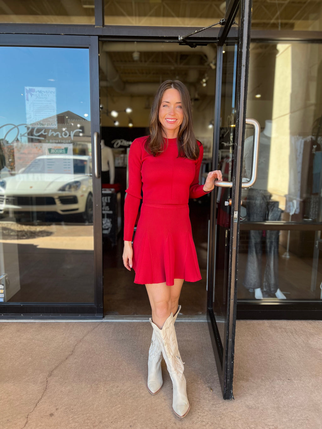 Eleanor Rib Knit Mini Skirt - Red