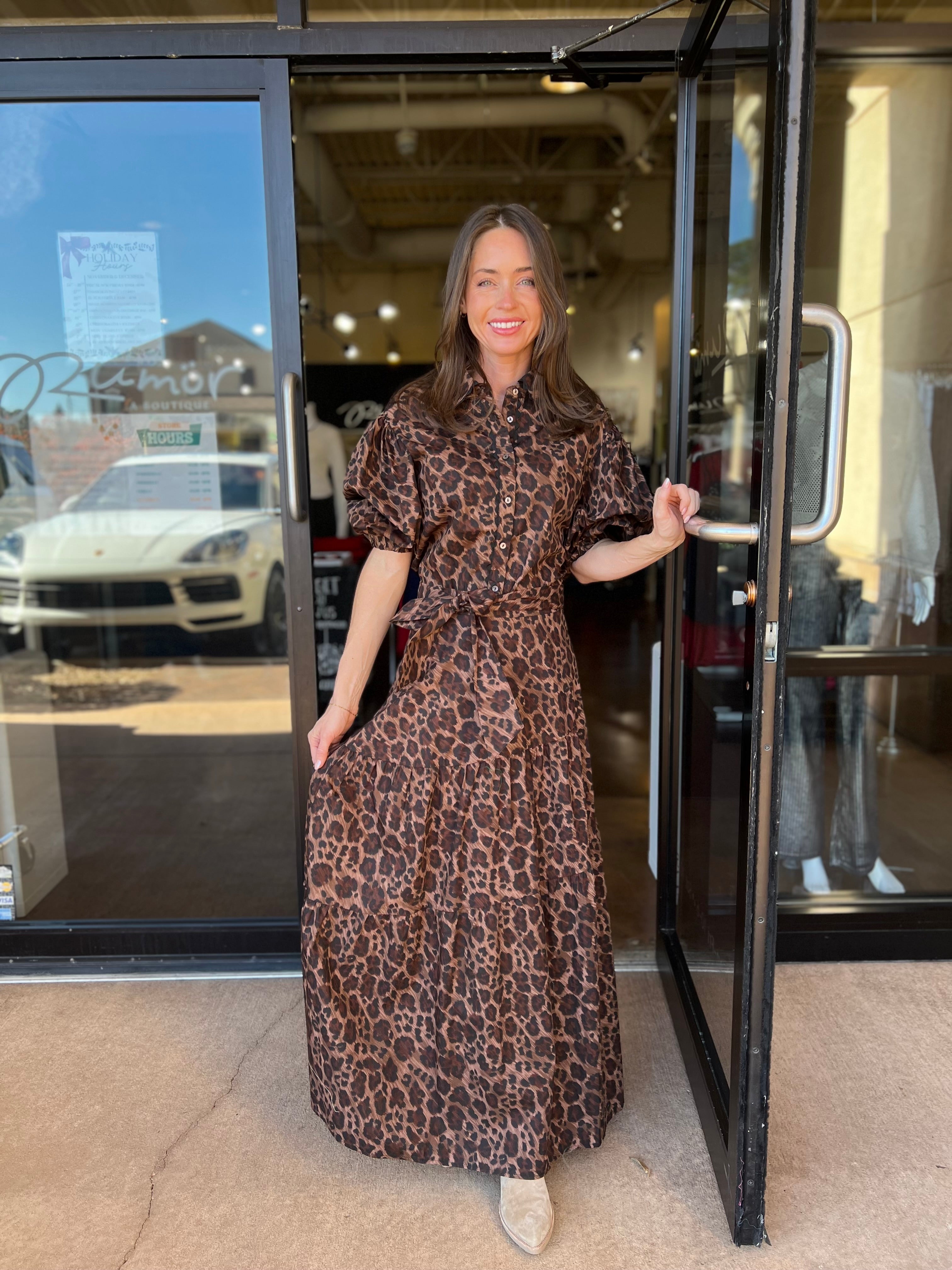 Leopard Tie Maxi Skirt - Brown