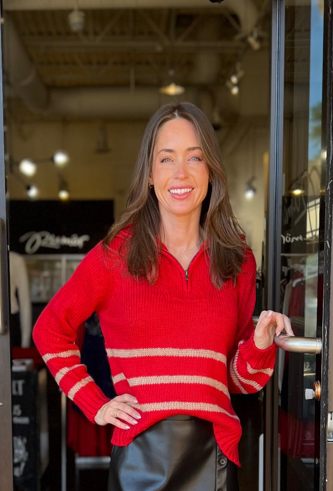 Petra Striped Chunky Top - Red Ginger