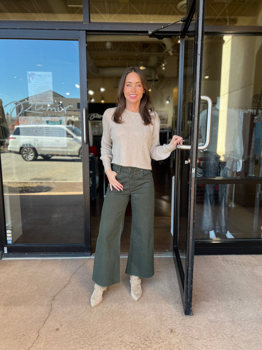 Meg High Rise Wide Leg Raw Hem - Sherwood Forest