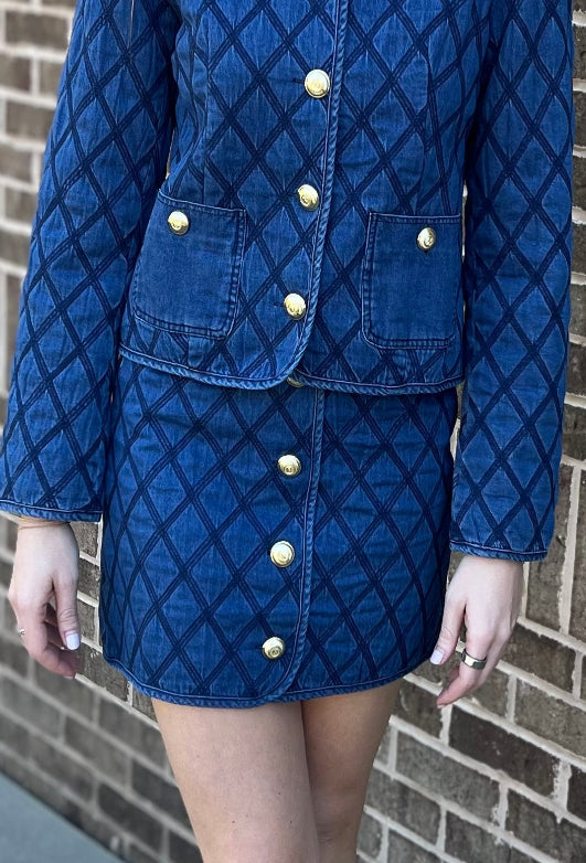 Denim Stitch Novelty Skirt - Blue