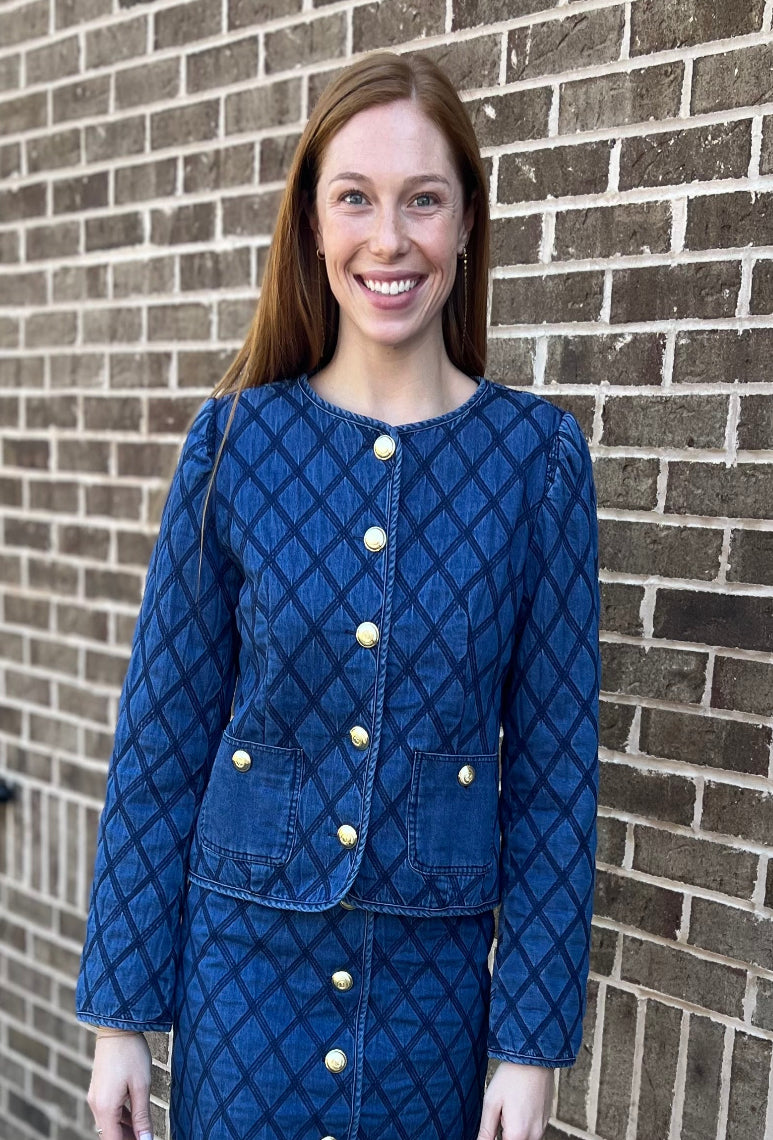 Denim Stitch Novelty Skirt - Blue