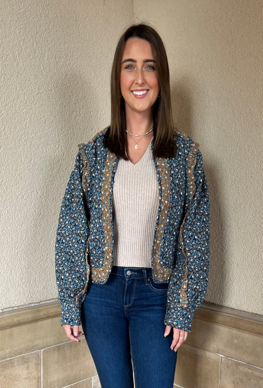 Floral Vintage Novelty Jacket - Navy