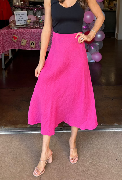 Crinkle Linen Midi Skirt - Fuchsia