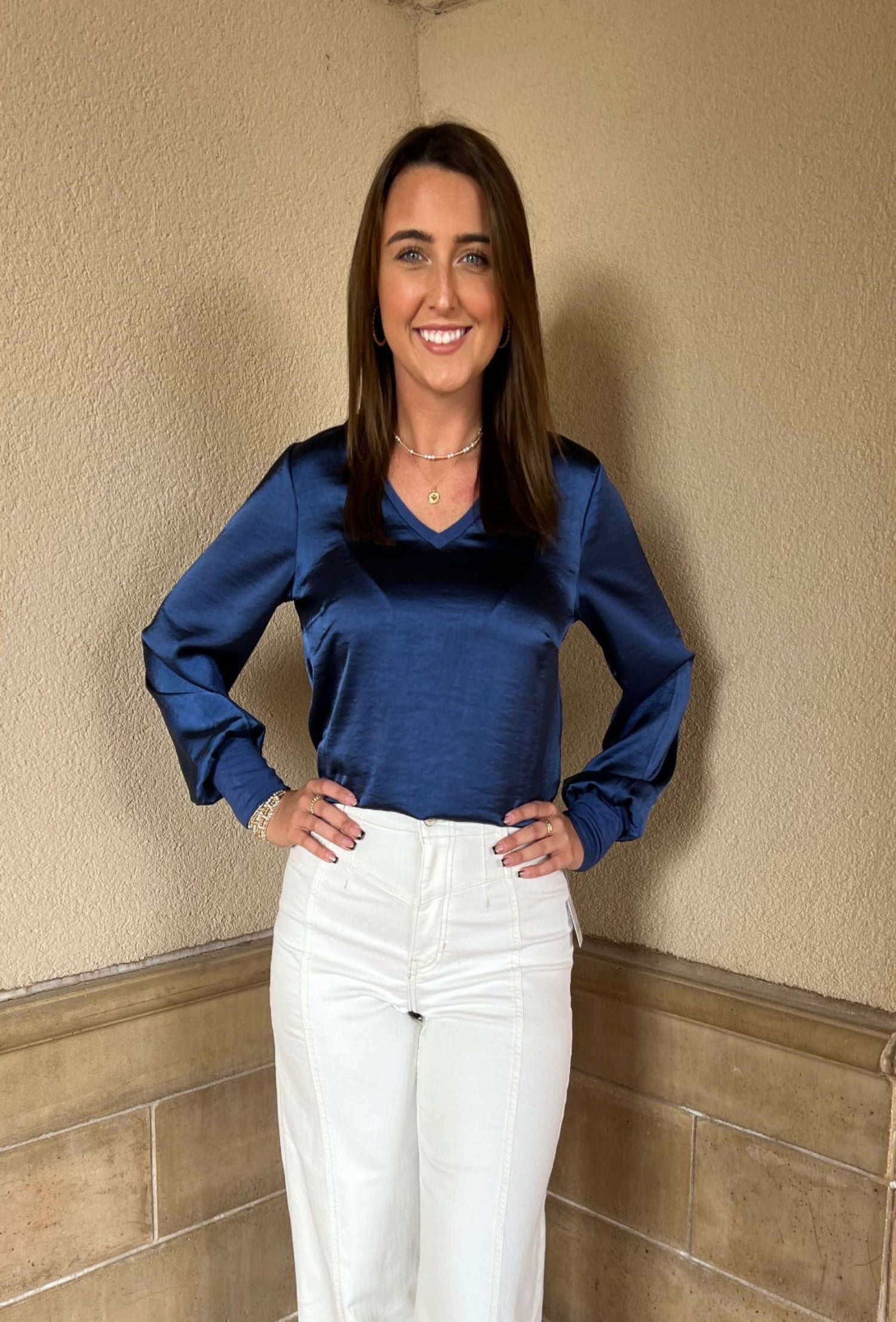 Aya V-Neck Long Sleeve Top - Blue Depths