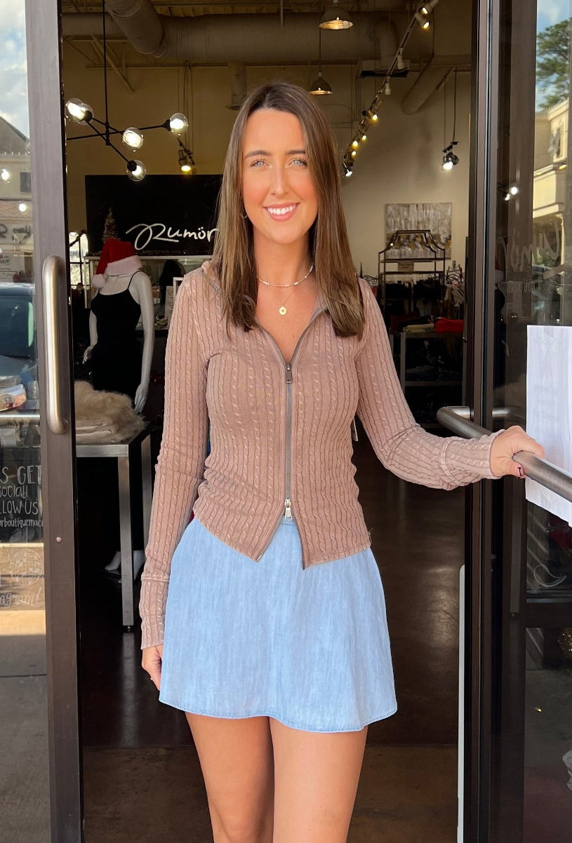 Brunch Girl Zip Up - Dusted Cocoa
