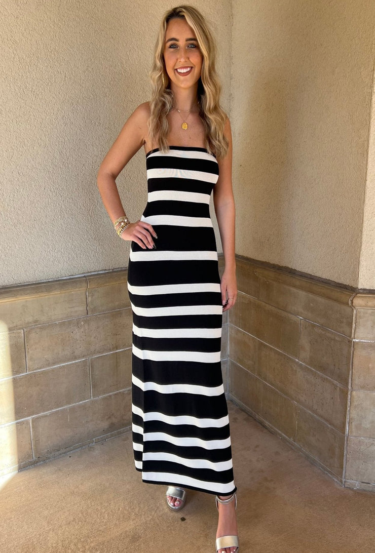 Island Night Tube Dress - Black/White Stripe