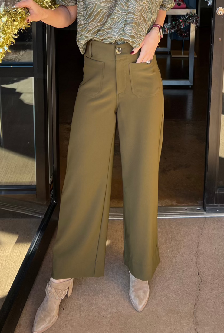 Colette Cropped Wide-Leg Pant - Olive