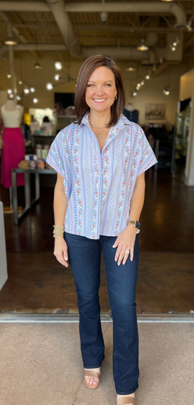 French Vine Classic V-Neck Top - Periwinkle