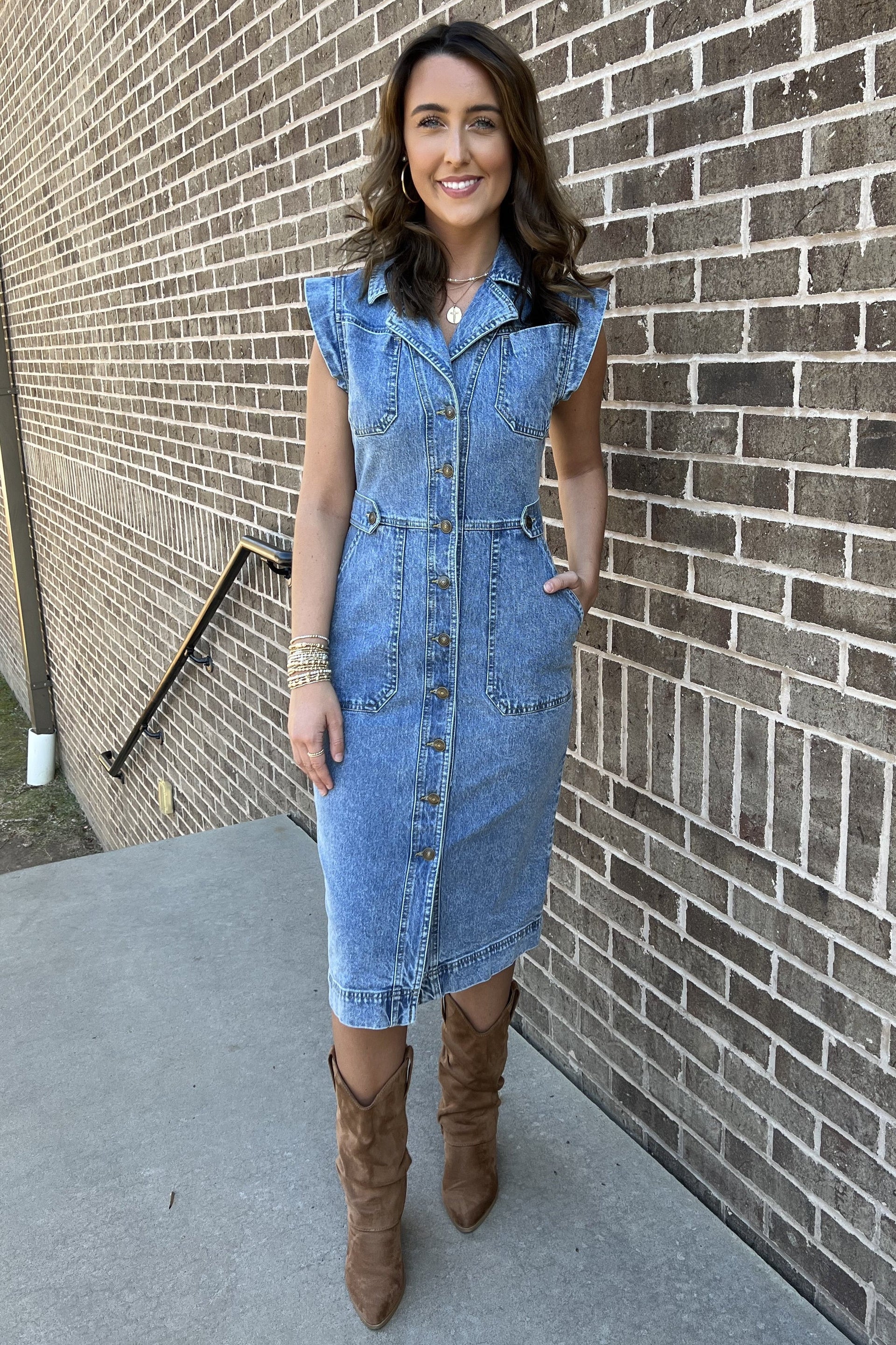 white christmas dresses Steve Madden Julieta Denim Midi Dress Forever Blue / 4