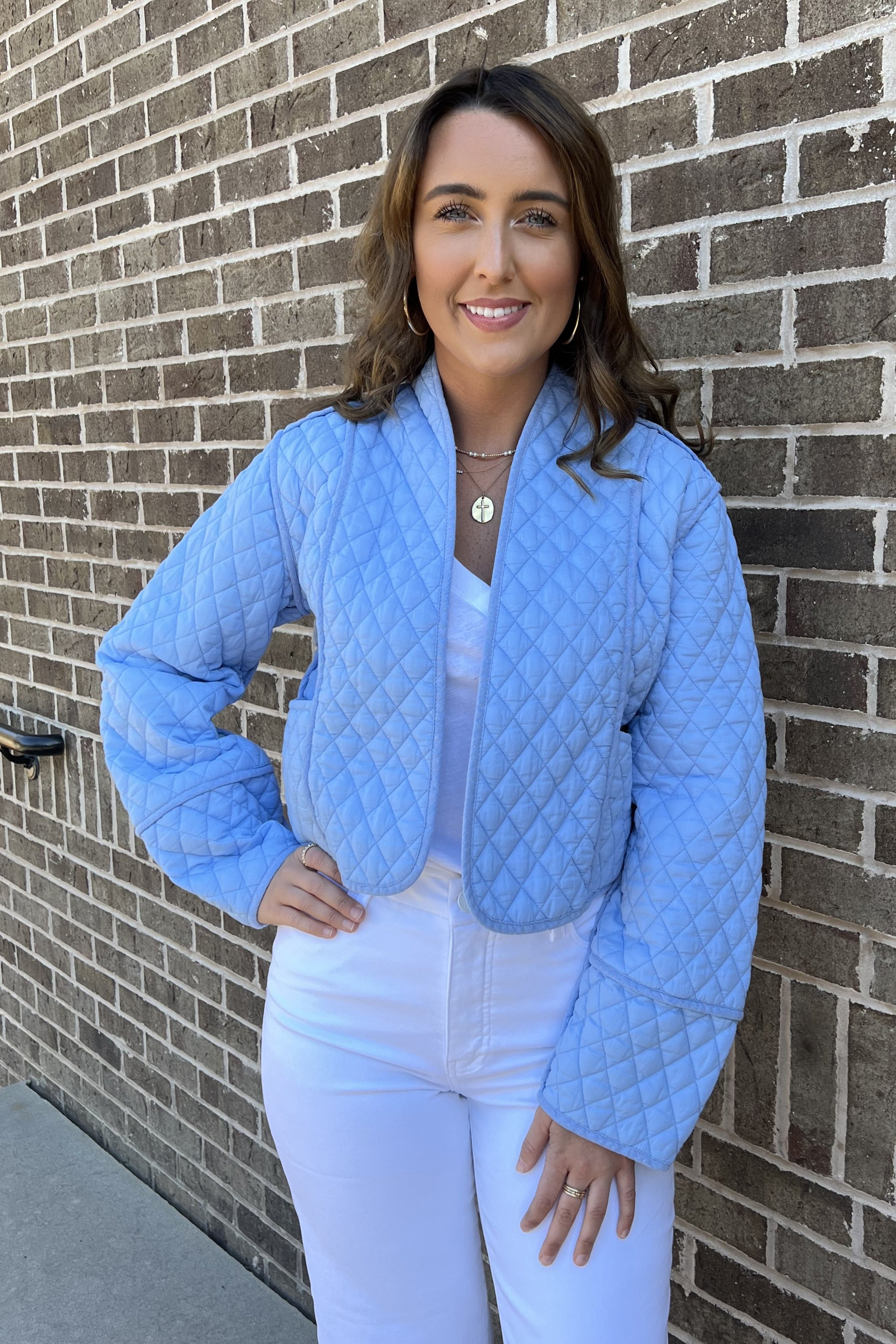 Adalynn Quilted Cropped Jacket - Baby Blue