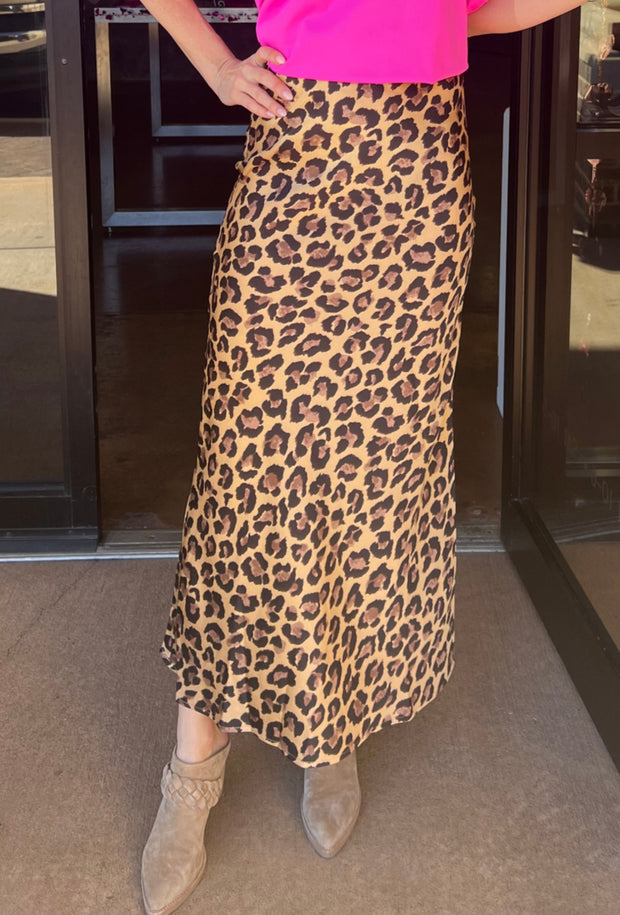 Printed Satin Midi Skirt - Leopard