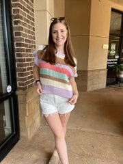 Multi Color Block Stripe Crochet Sweater Top - Multi