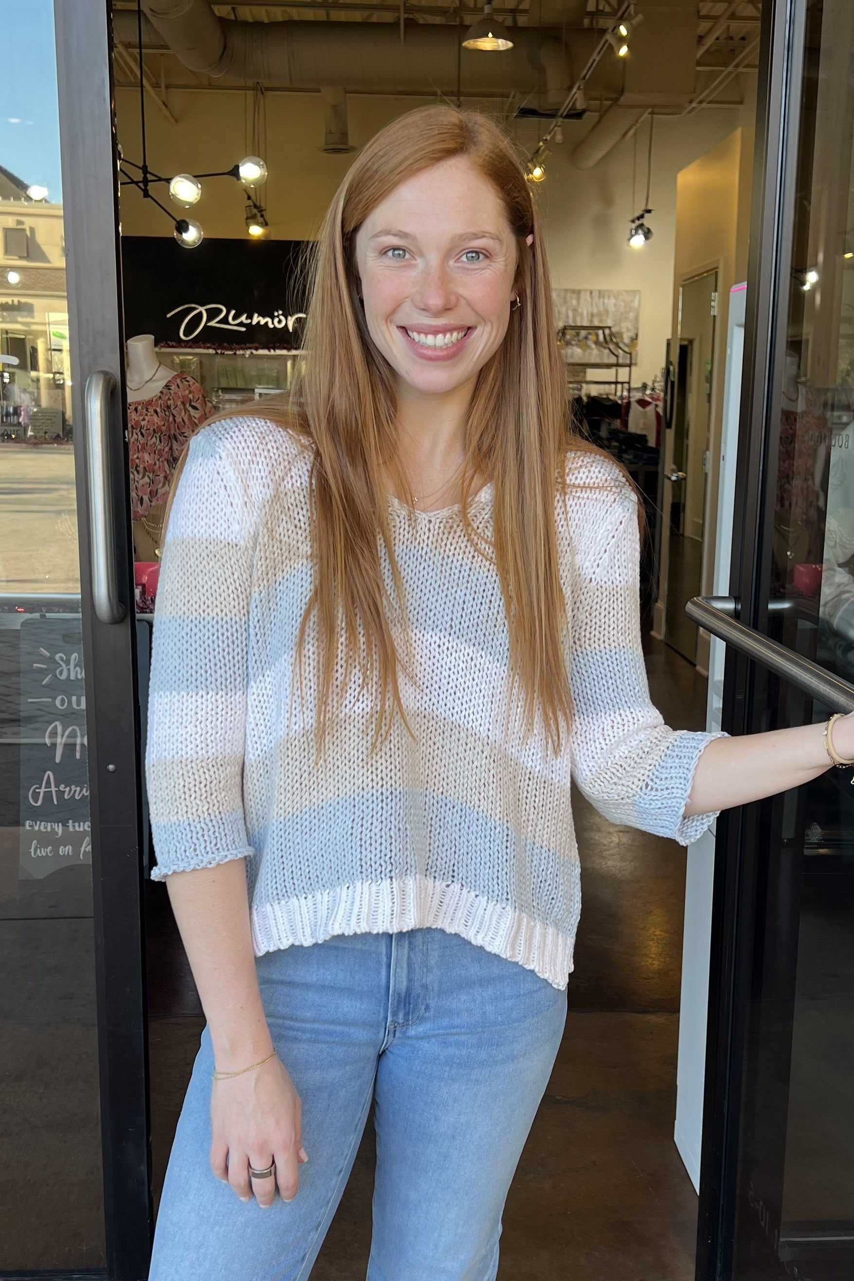 Hadley 3/4 Sleeve Chunky V-Neck - Breaker White