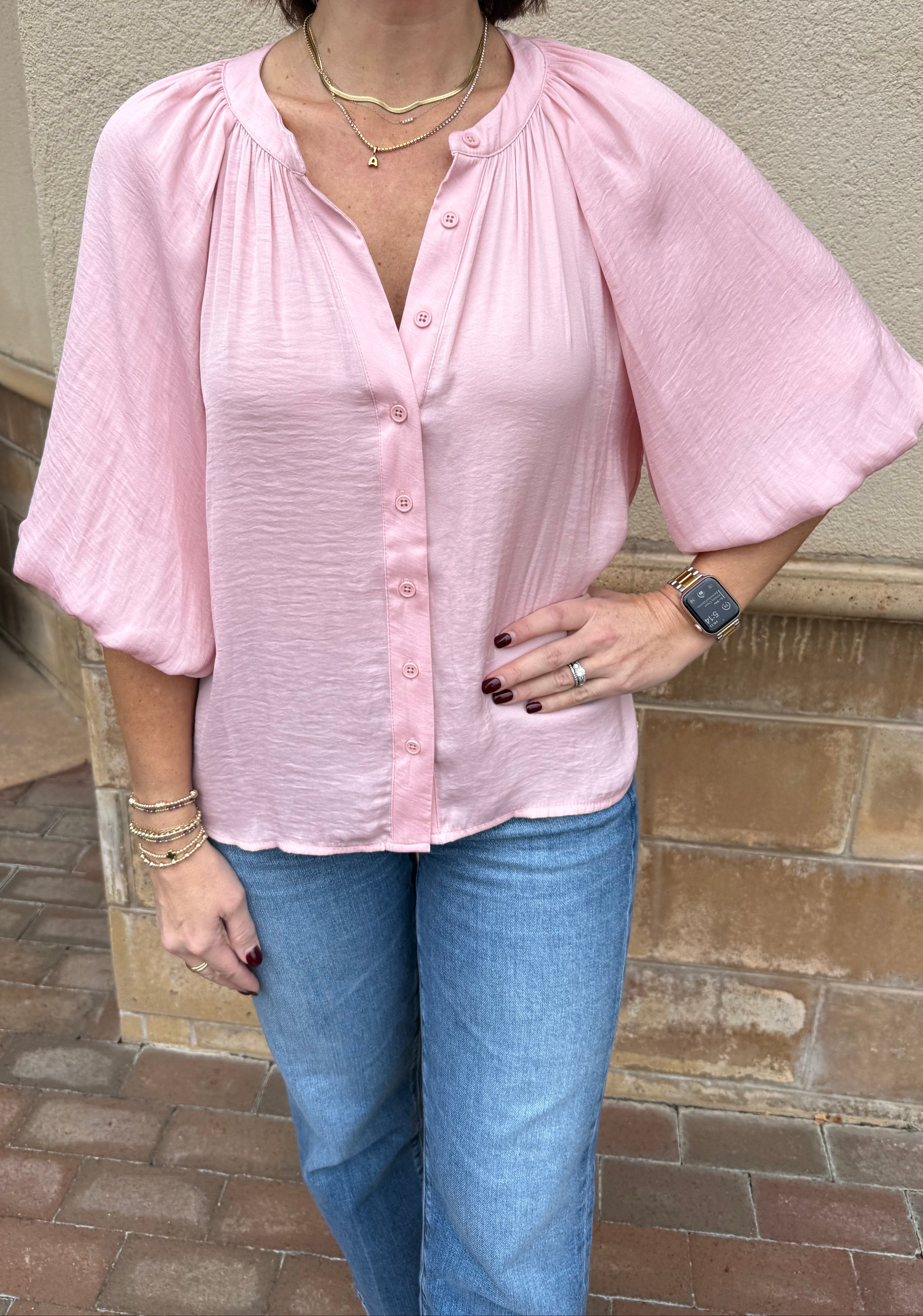 Plenty of Love Bubble Blouse - Bloom Pink