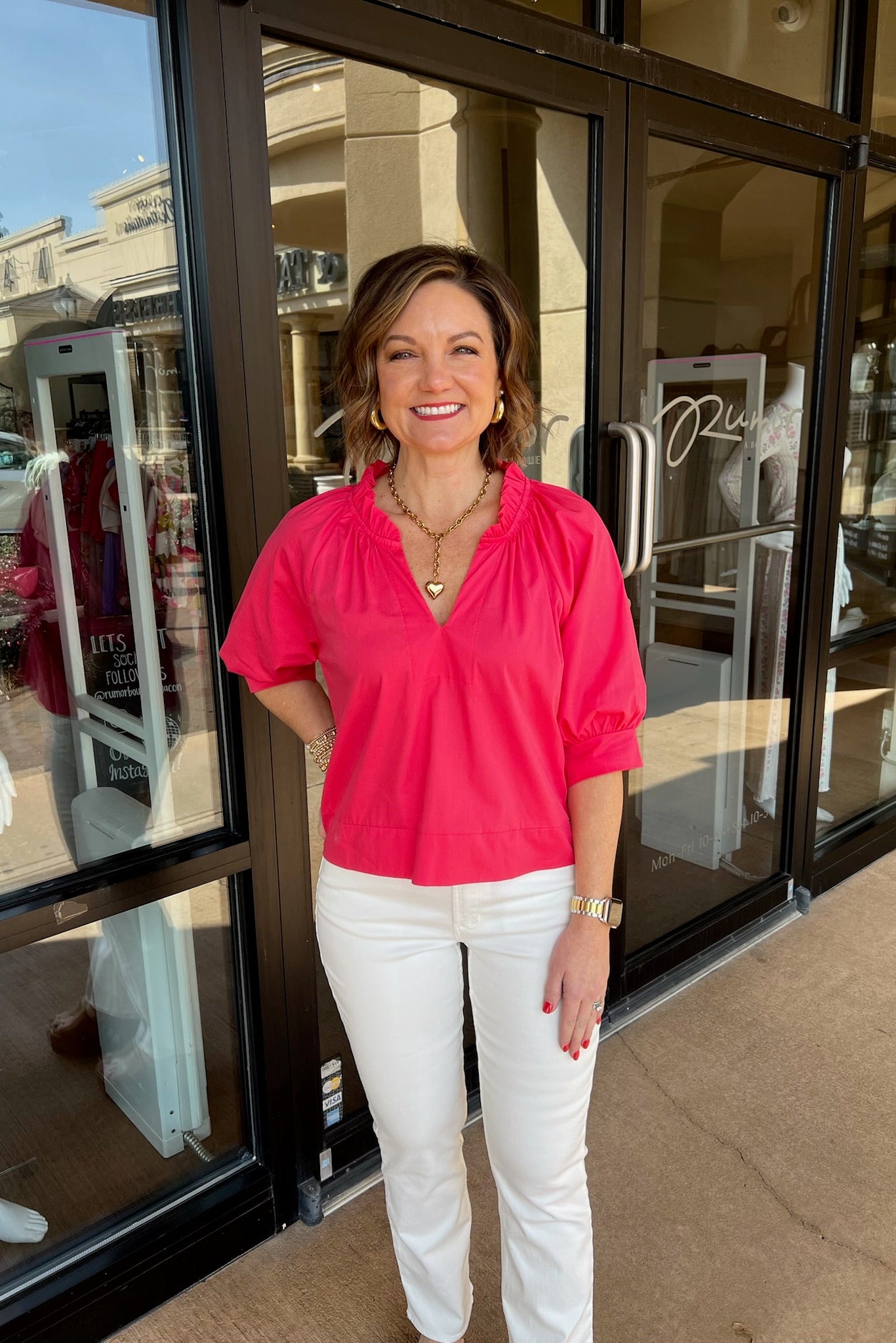 Cici ruffle neck top - Coral