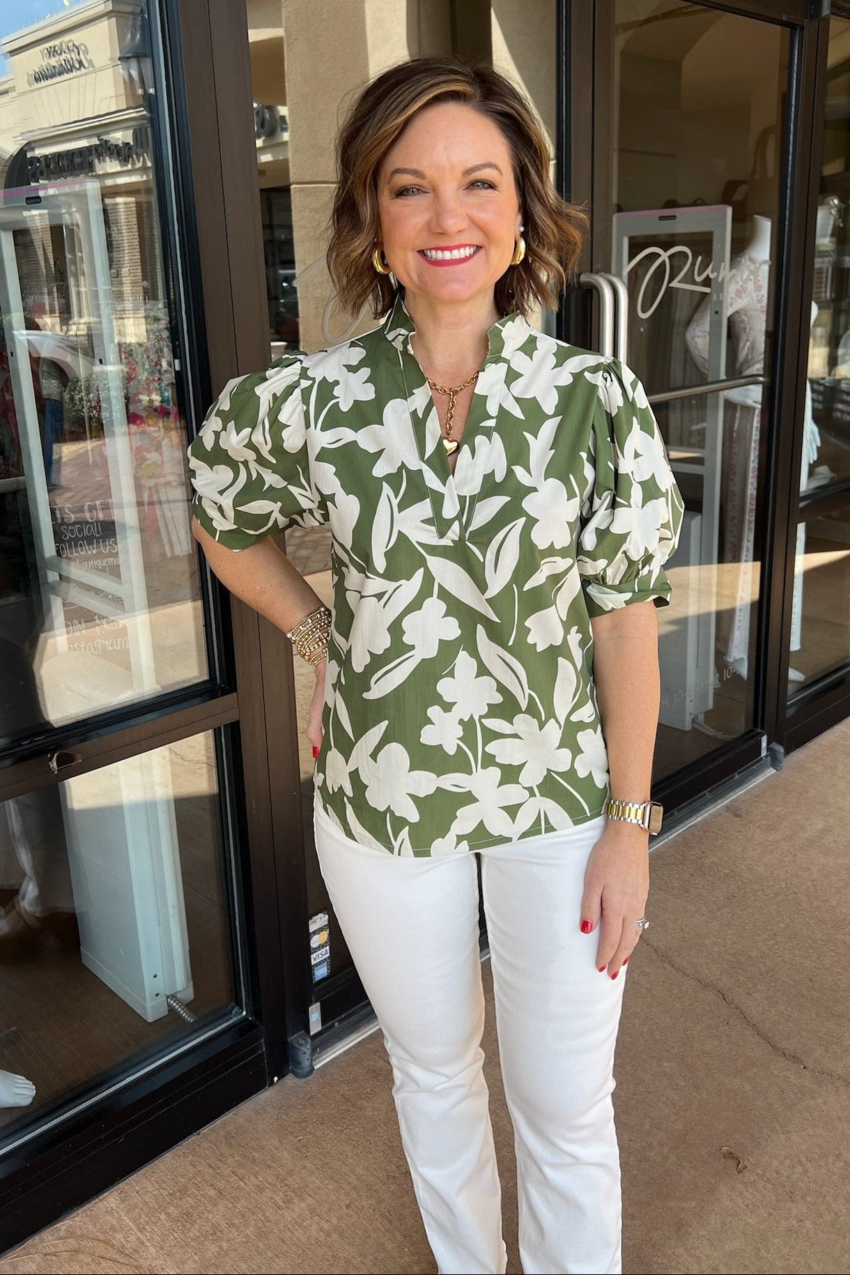 Darnya Floral Pattern Top - Green Clover