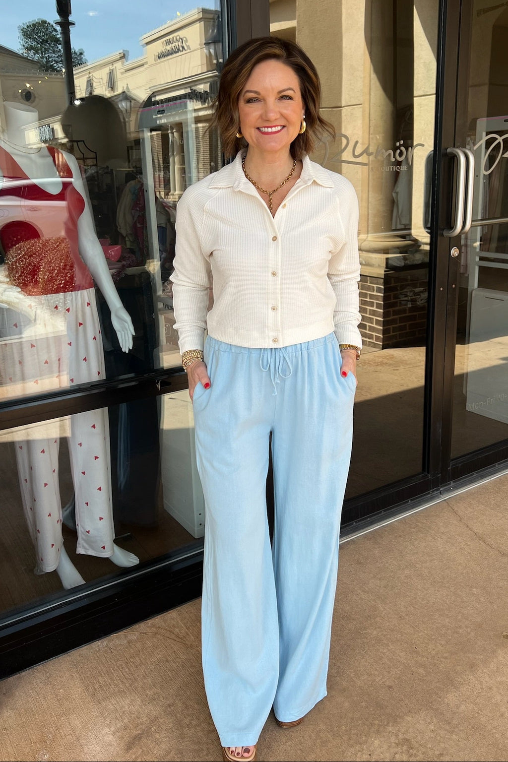 Linen Blend Woven Pant - Light Blue