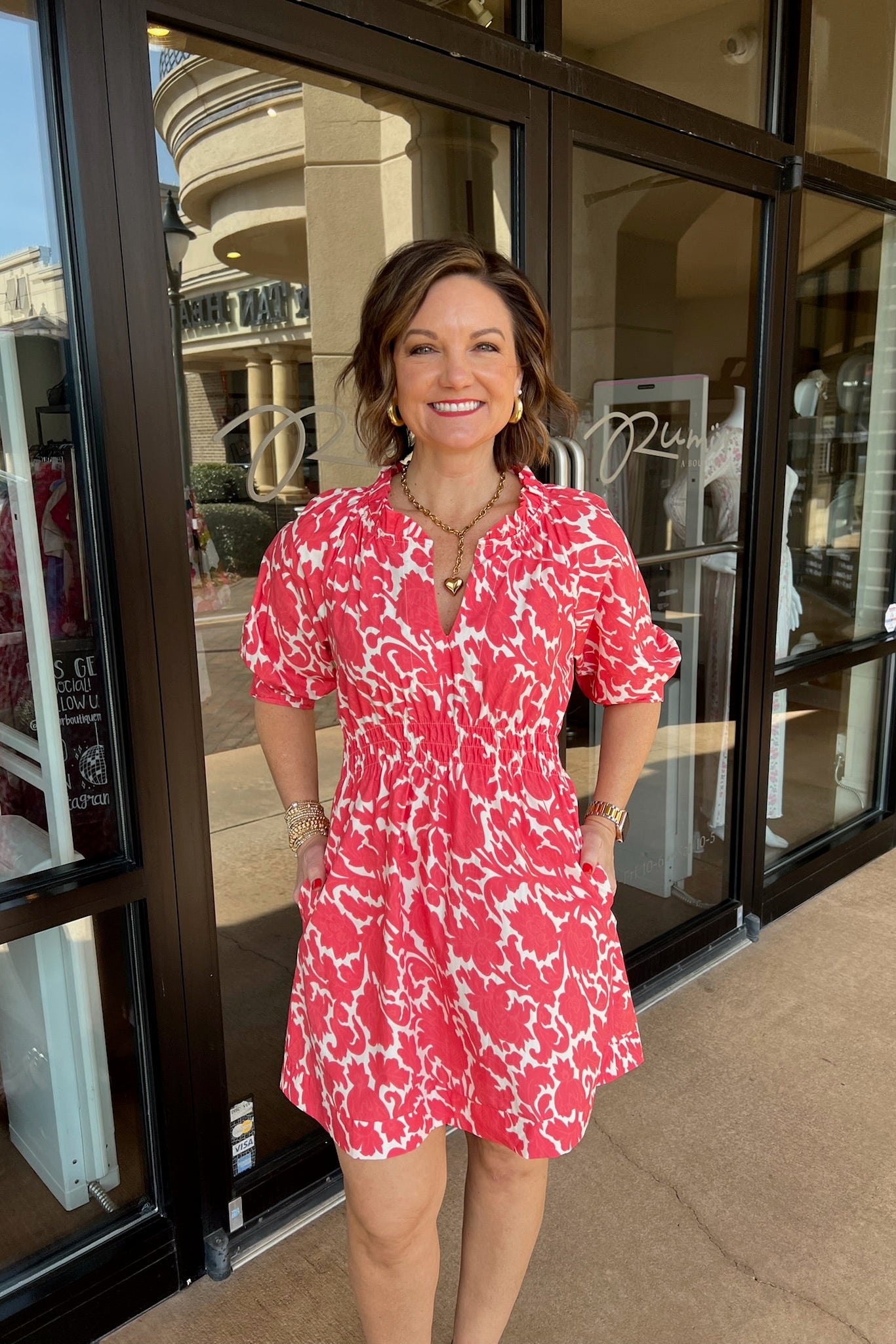 Kingsley Smocked Waist Mini Dress - Coral Multi