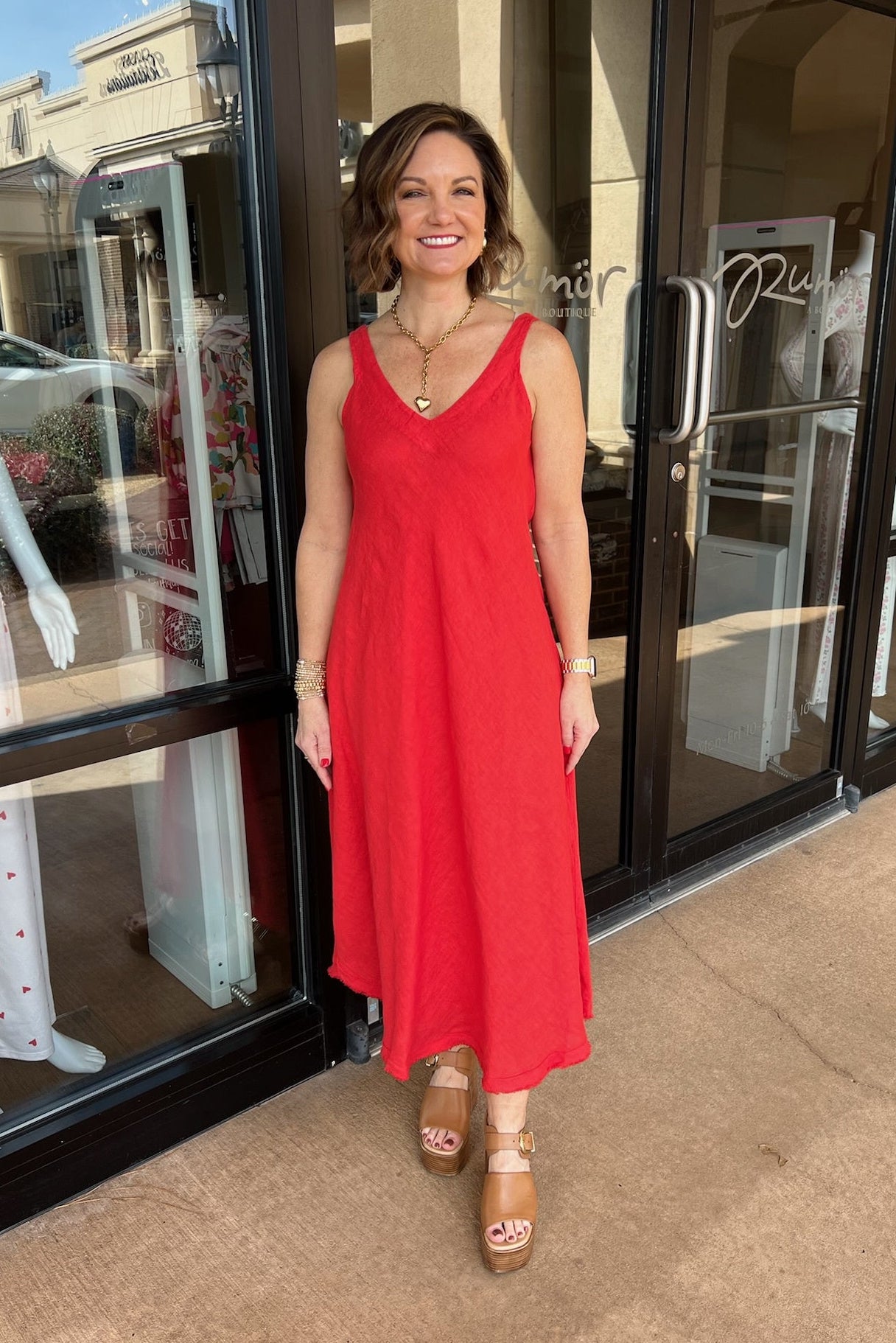 Linen Beach Slip Maxi Dress - Red