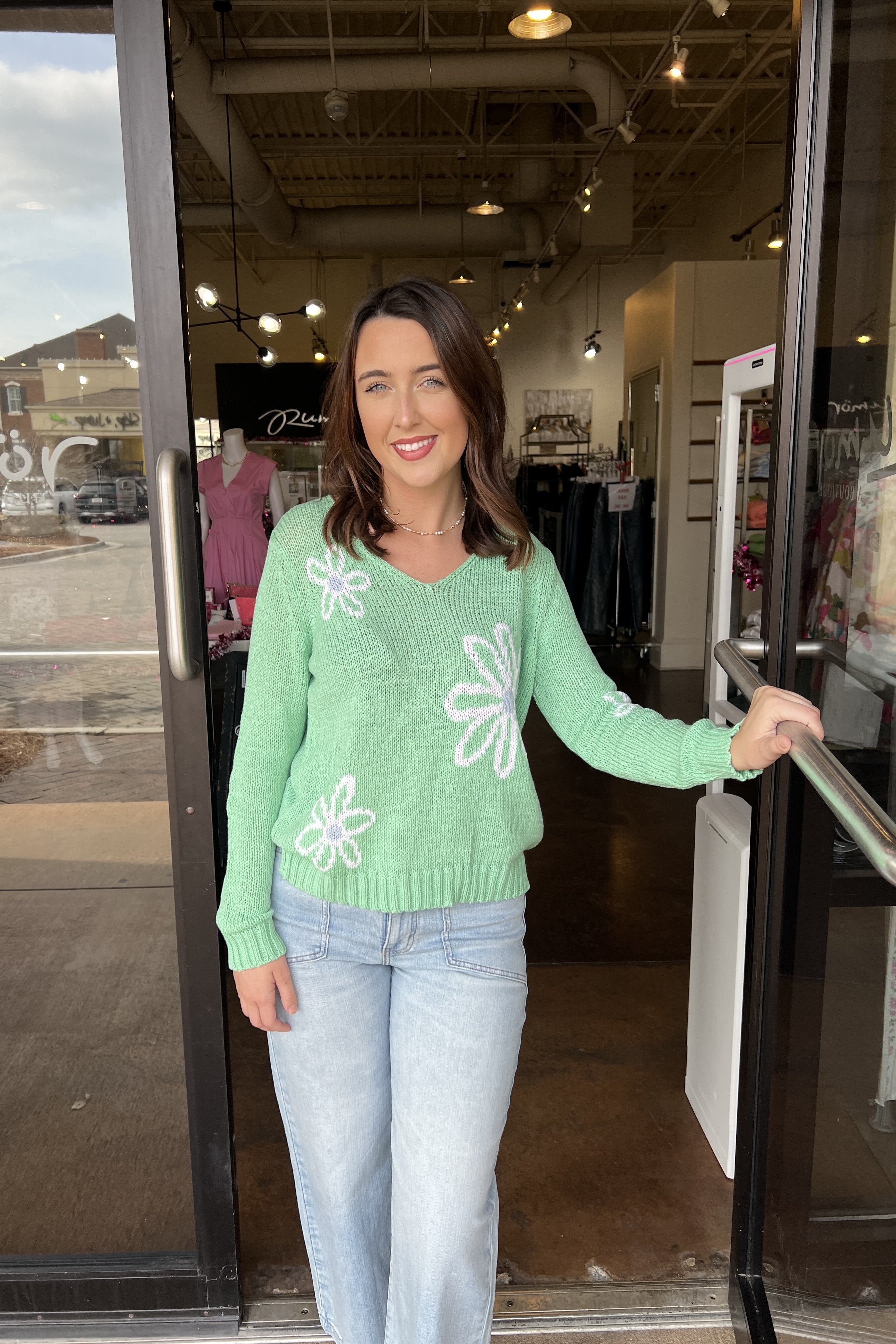 Meadow Cotton Sweater - Green Isle / Breaker White