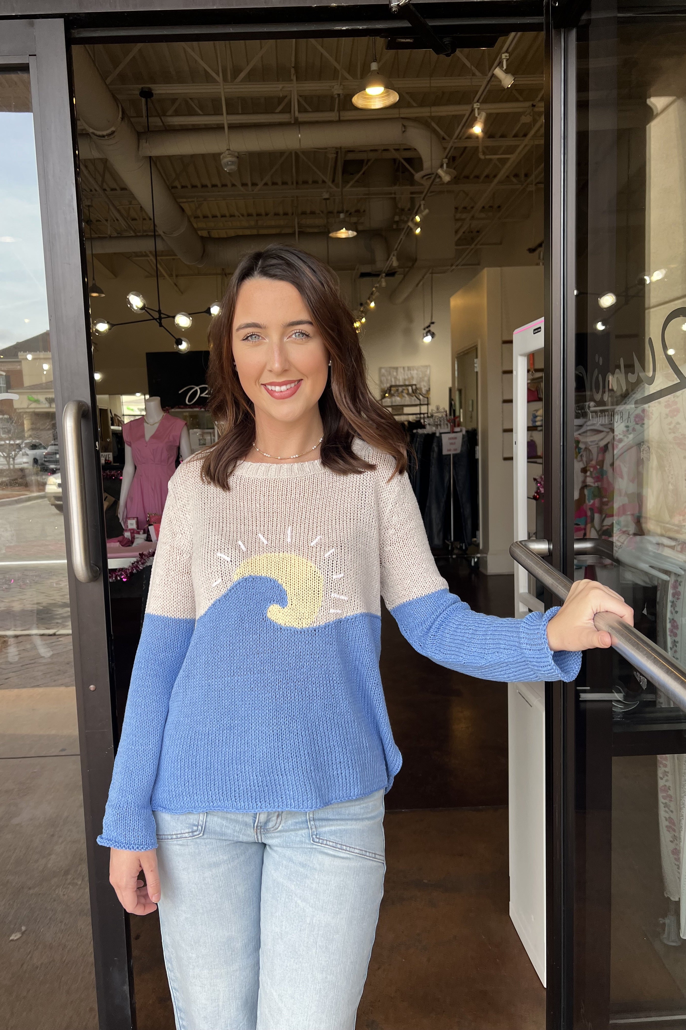 Sunrise Crew Cotton Sweater - Blush Champagne / Mykonos