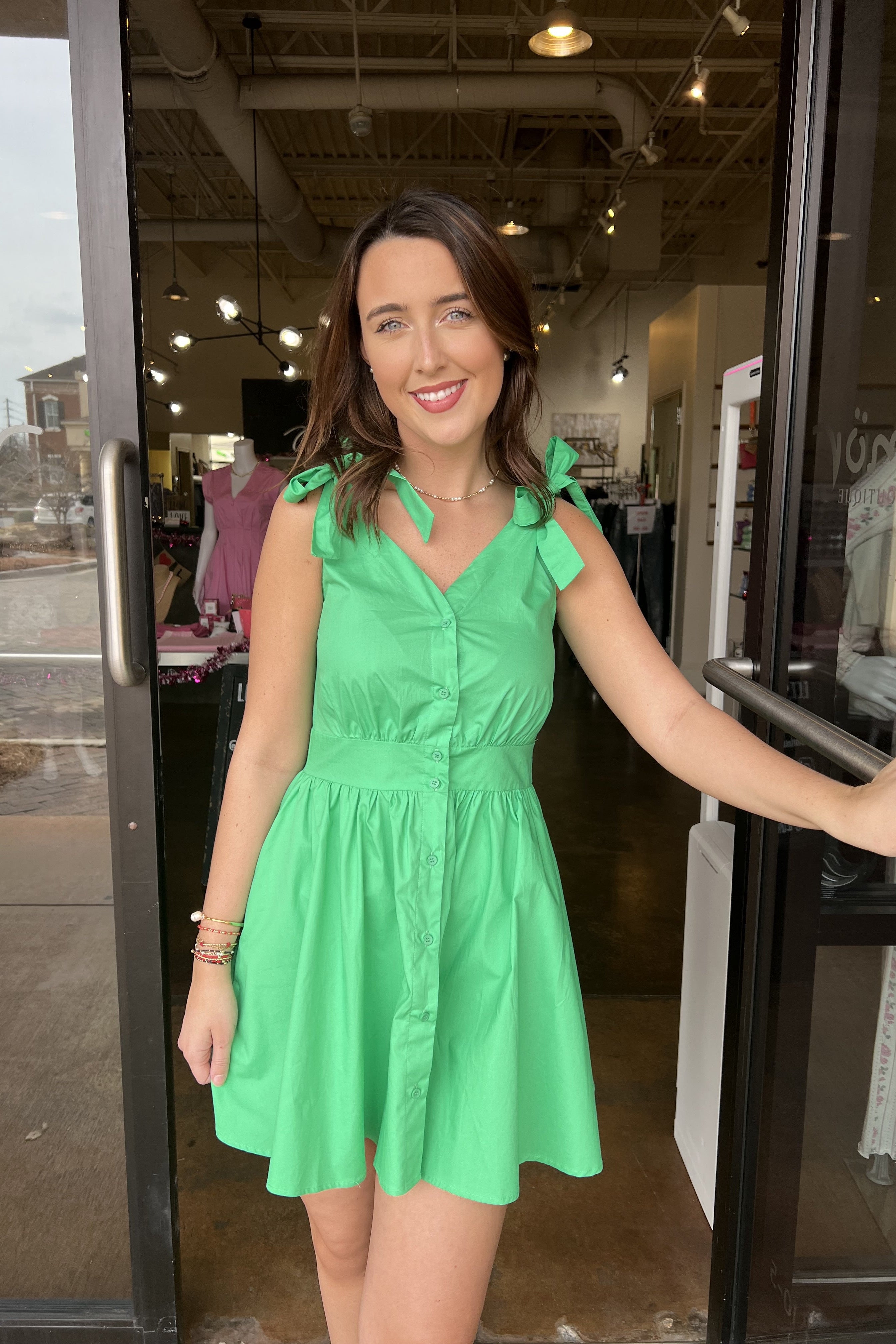 Sleeveless Poplin Mini Dress - Green