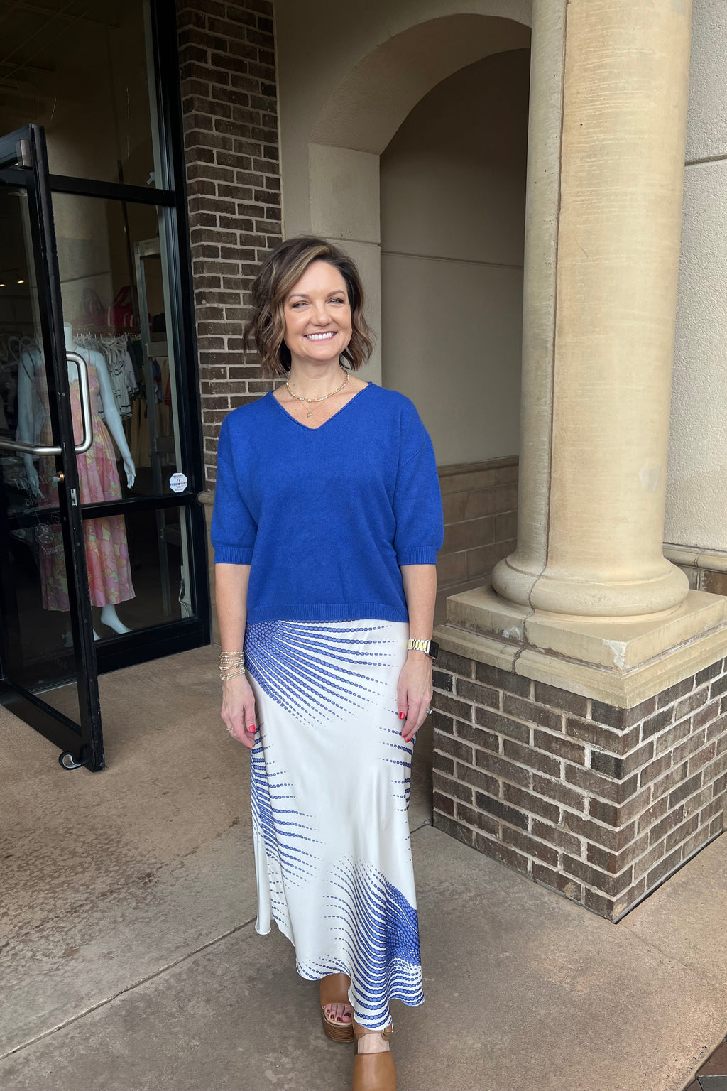 Sun Burst Print Silky Maxi Skirt - Cobalt