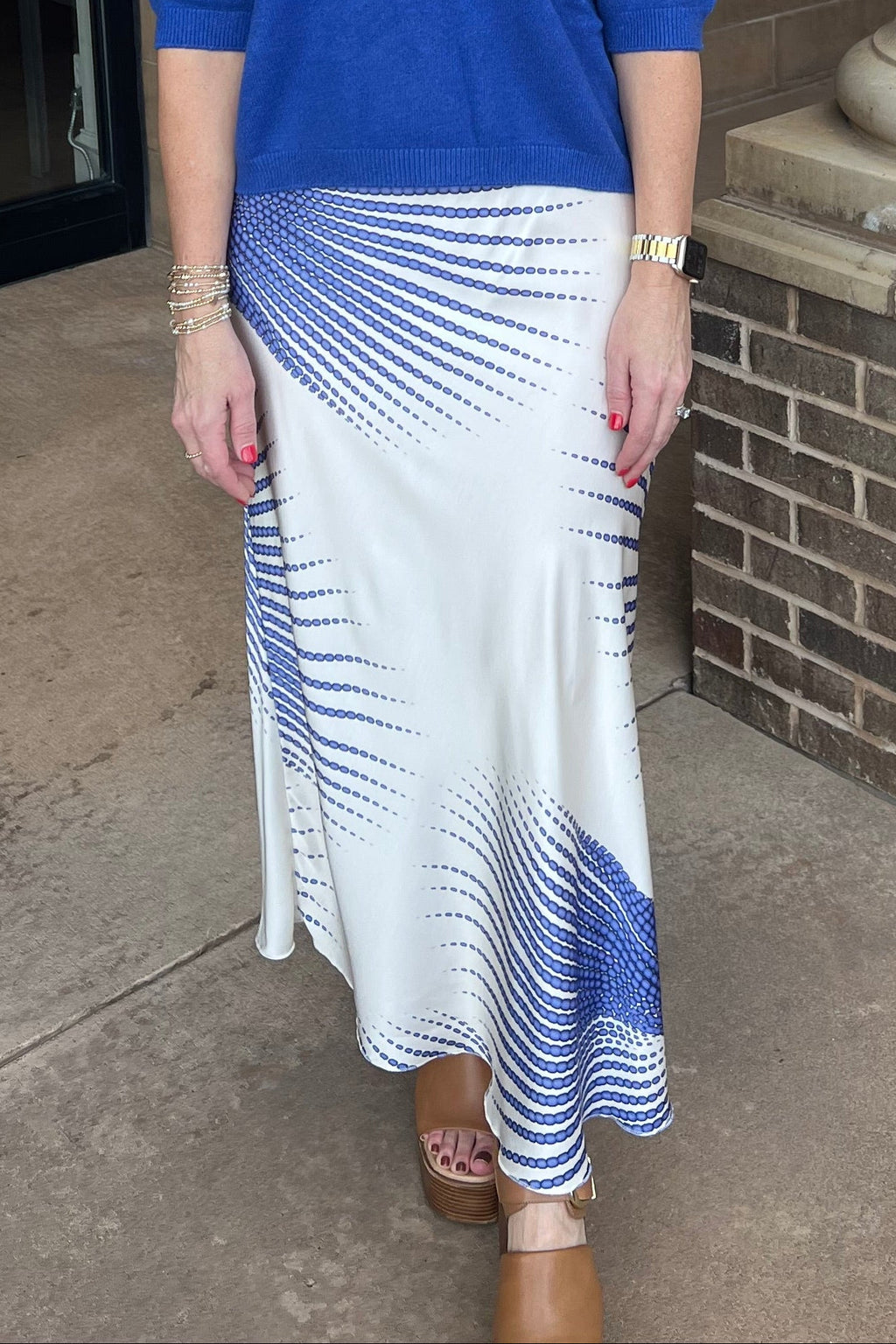 Sun Burst Print Silky Maxi Skirt - Cobalt