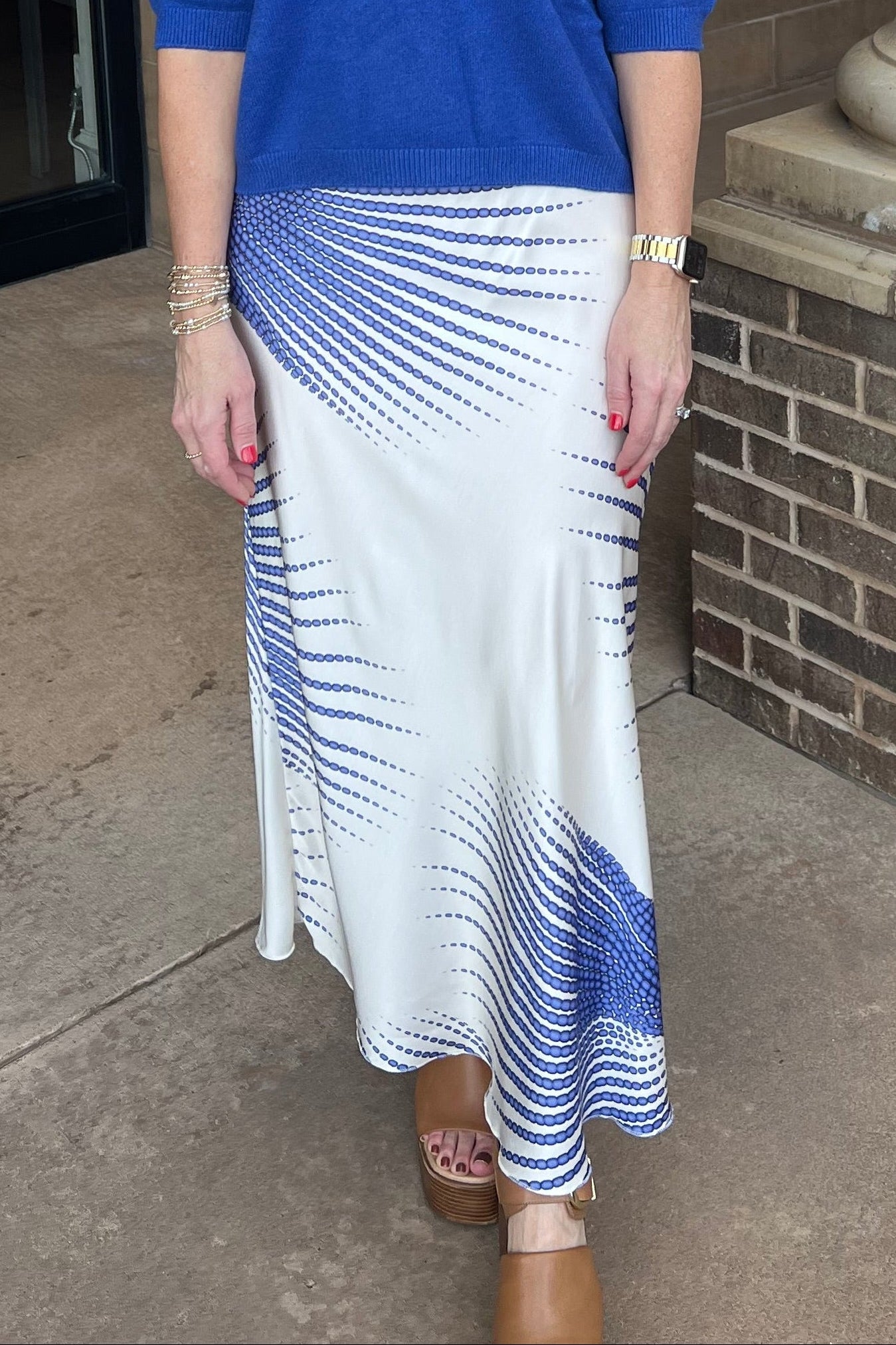 Sun Burst Print Silky Maxi Skirt - Cobalt