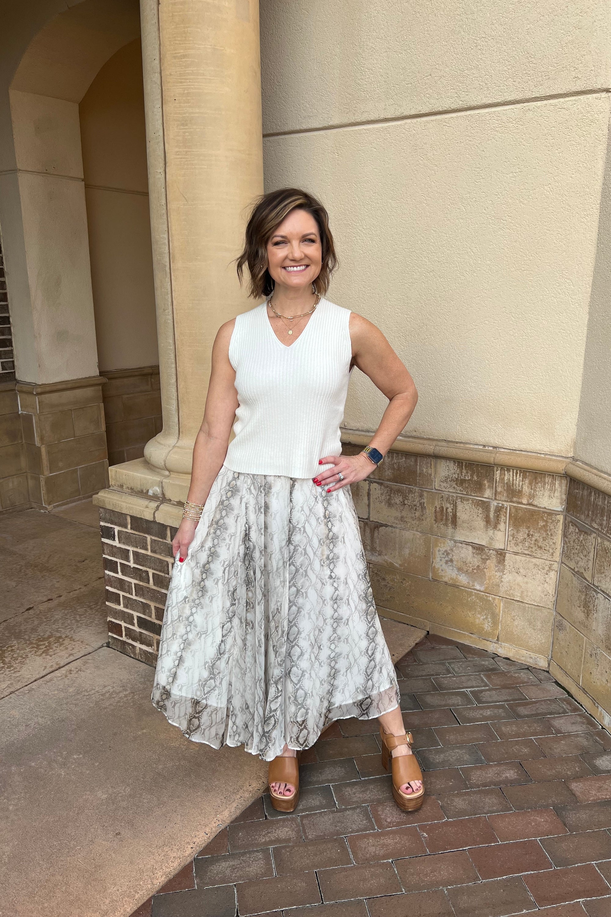 Ribbed V-neck Sleeveless Knit Top - Panna Cotta