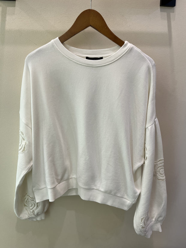 Rose Embroidery Sweatshirt - Muslin